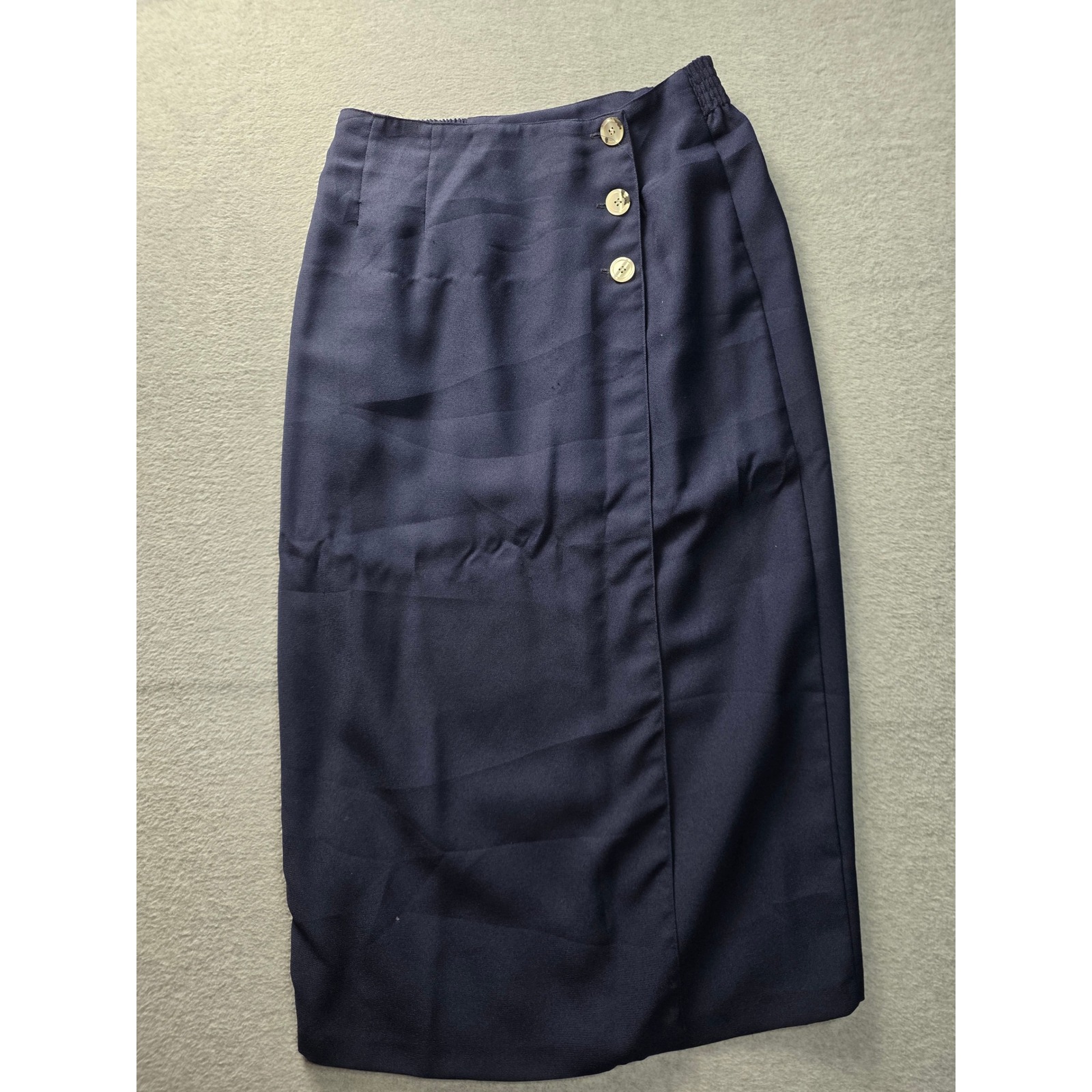 Kathryn Deene New York Navy Blue Wrap Button Midi Skirt Made In Usa Size 14
